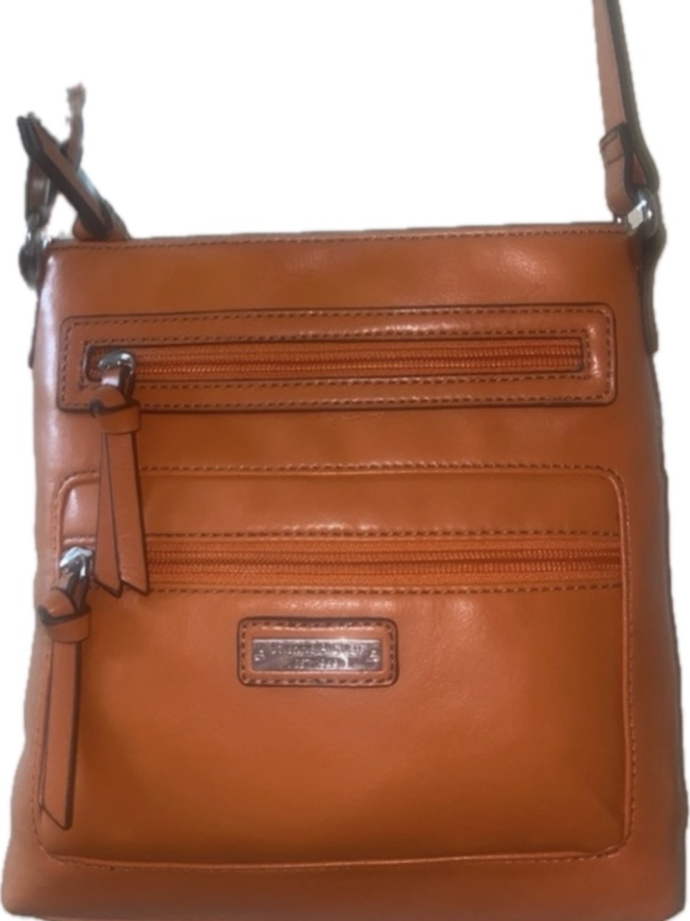 🍊ETIENNE AIGNER Cognac Leather Multi Zip Crossbody Bag Burnt Orange Small Purse🍊